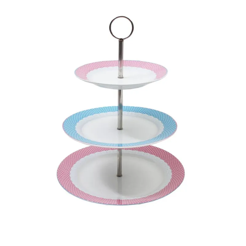 Three Tier Pink Polka Dot Ceramic Cake Stand Certified