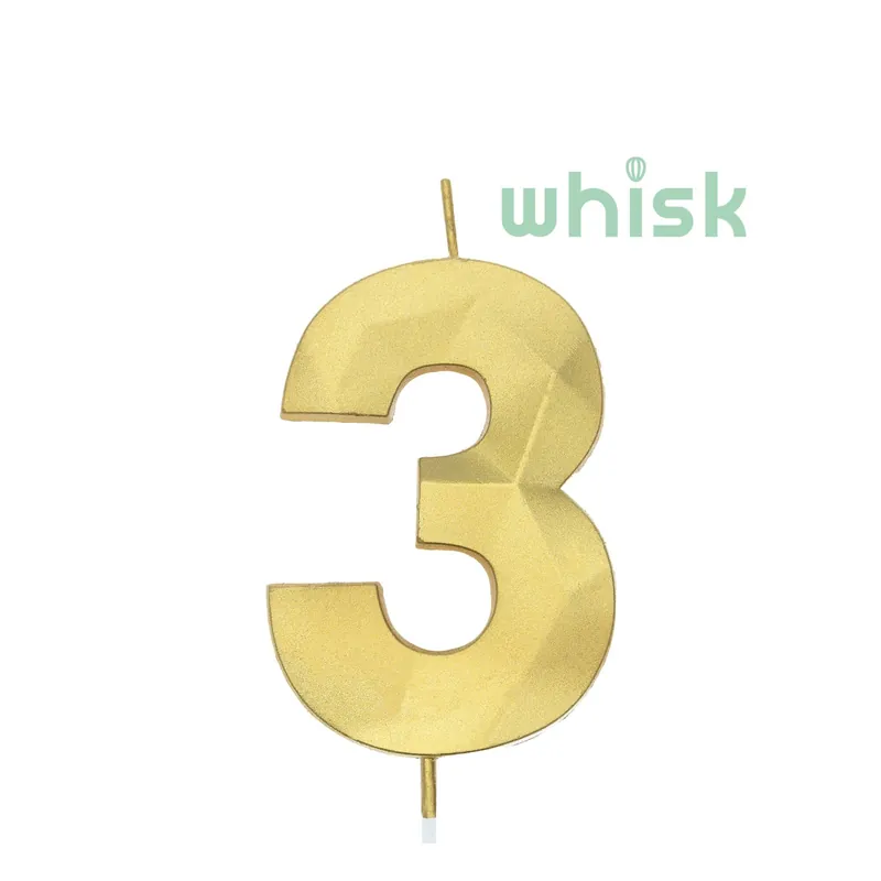 Whisk Gold Faceted Number 3 Candle Modern