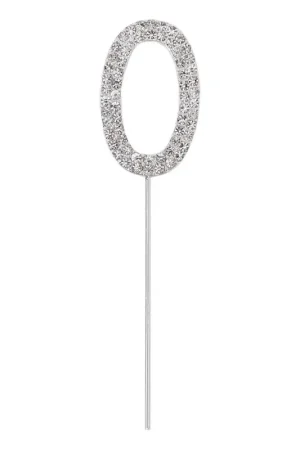 Silver Diamante Number 0 Cake Pick Cheap