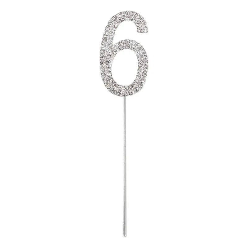 Silver Diamante Number 6 Cake Pick No Minimum Order