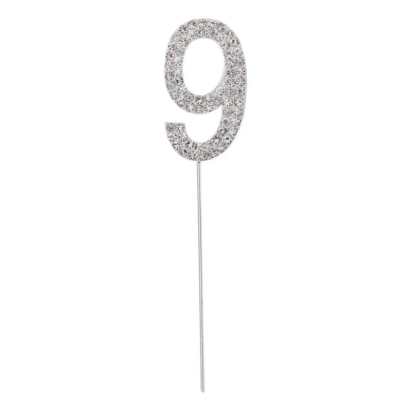 Direct From Manufacturer Silver Diamante Number 9 Cake Pick