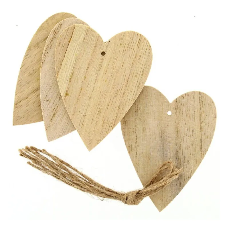 Natural Wooden Hanging Hearts 4 Pack Handmade