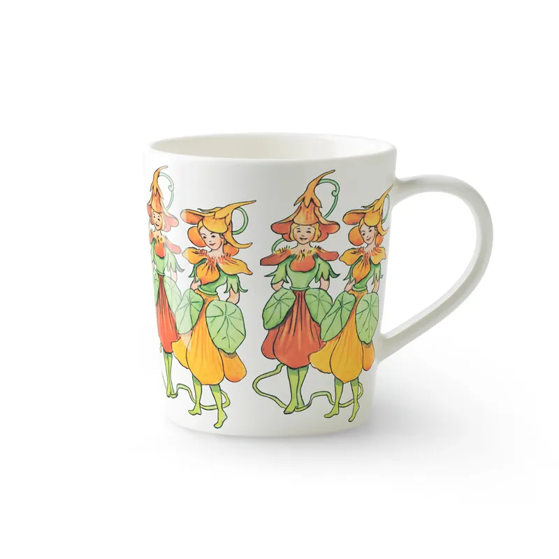 Viral Nasturtium mug with handle 40 cl, White