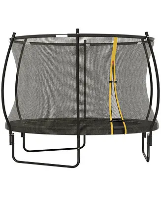 Modern 10ft Outdoor Trampoline with Net Enclosure, Curved Poles,