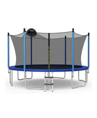 Affordable 14 Feet Outdoor Recreational Trampoline with Ladder and Enclosure Net