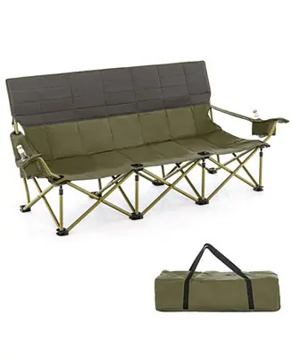 Free Shipping 3 Person Folding Camping Chair with 2 Cup Holders Cotton Padding & Storage Bag