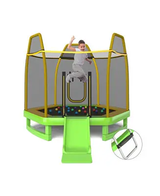 While Supplies Last 7 Feet Trampoline with Ladder and Slide for Indoor and Outdoor