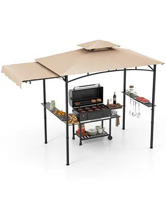 10.5 x 5 FT Grill Gazebo with Side Awning and Double-Tiered Top Buy Online