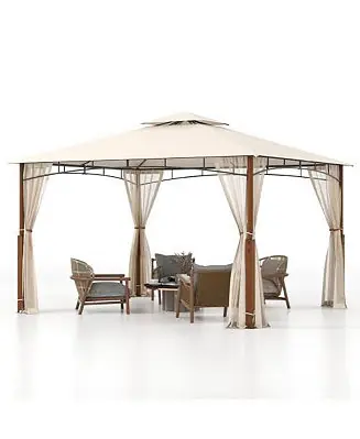 12 x 10 Feet Outdoor Patio Gazebo with Netting and 2-Tier Canopy Roof Flash Sale