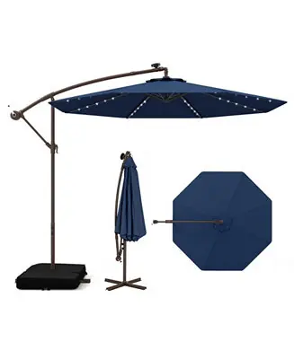 10 Feet Solar Offset Hanging Umbrella with 40 Lamp Beads and Solar Panel Deal