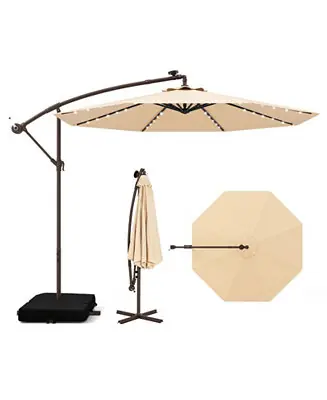 10 Feet Solar Offset Hanging Umbrella with 40 Lamp Beads and Solar Panel Free Returns