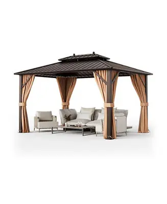 10 x 13 Feet Patio Hardtop Gazebo with Galvanized Steel Double Roof and Netting Seasonal Sale