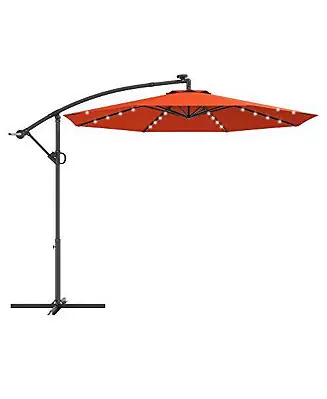 10 Feet 360° Rotation Solar Powered LED Patio Offset Umbrella without Weight Base Instant Buy
