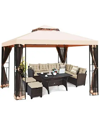 10 x 10 Feet 2-Tier Vented Metal Canopy with Mosquito Netting Mega Sale