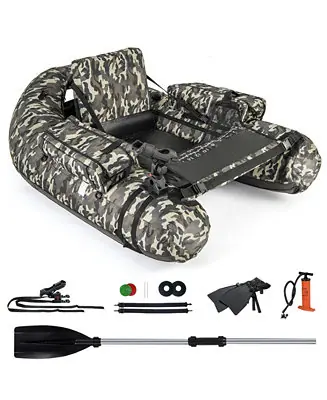 Clearance Inflatable Float Tube with Fish Ruler Rod Holder and Storage Pockets-Camouflage