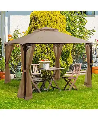 Final Sale 12 x 10 Feet Outdoor Double Top Patio Gazebo with Netting