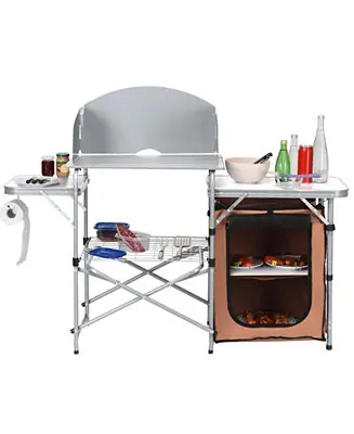 Foldable Outdoor BBQ Portable Grilling Table with Windscreen Bag Direct From Factory