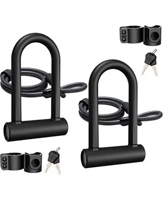 Worldwide Shipping Heavy Duty Bike U-Lock, 16mm Shackle with 4ft/6ft Security Cable and Durable Mounting Bracket for Bicycle, Motorcycle
