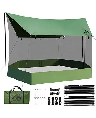 WildHaven Mesh Shelter – 18' x 11' Freestanding Screen Tent with Poles & Rainfly for Bug-Free Camping, Hammocks, Picnics, and Beach Adventures Handmade