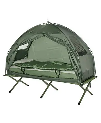 Deal Multifunctional Folding Camping Cots for Adults, Elevated Tent with Sleeping Bag, Thick Air Mattress Pad, Portable Single Sleeping Cot Camping Bed