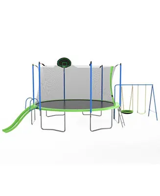 Next Day Delivery 14FT Trampoline with Slide Swings Basketball Hoop & Net