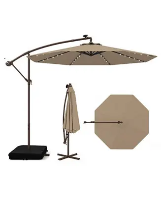10 Feet Solar Offset Hanging Umbrella with 40 Lamp Beads and Solar Panel Cheap