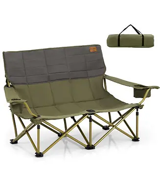 Oversized Camping Chair Folding Loveseat Camping Couch w/ Cup Holders & Padding Green Hot Deal