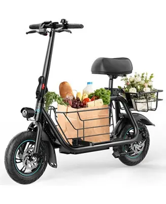 Viral Electric Scooter with Seat, 550W Motor, 18.6MPH, 20 Miles Range, Large Storage Basket