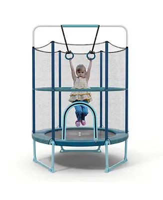 While Supplies Last 60'' Trampoline for Kids w/ Gymnastic Bar Rings Foamed Handle No Gap Design