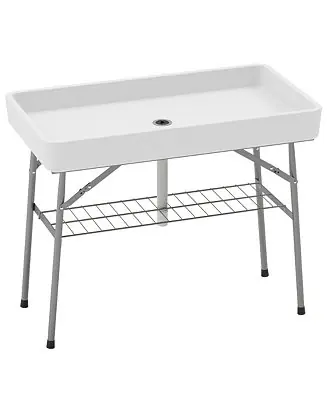Must Have 3.4ft Folding Ice Cooler Table with Drain, Party Ice Table,