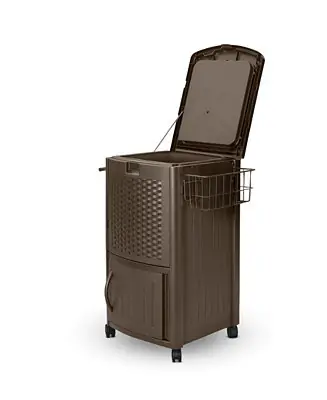 Direct From Factory DCCW3000D 77 Quart Resin Wicker Patio Cooler with Cabinet & Wire Basket