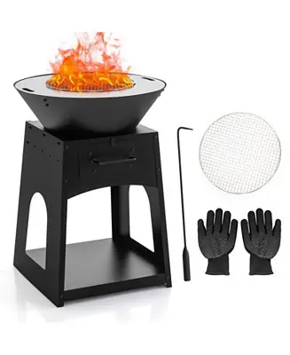 Mega Sale Patio Fire Pit with Firewood Log Rack with Grill and Ash Box