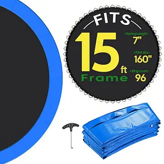 Hassle-Free Returns Trampoline Mat & Pad Replacement Kit w/ 96V-Ring for 15ft Round Trampoline Frame Blue