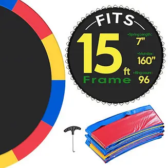 Premium Trampoline Mat & Pad Replacement Kit with 96V-Ring Fits 15 ft Trampoline Frame Multi-color