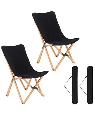 Set of 2 Bamboo Dorm Chair with Storage Pocket for Camping and Fishing Hot Deal