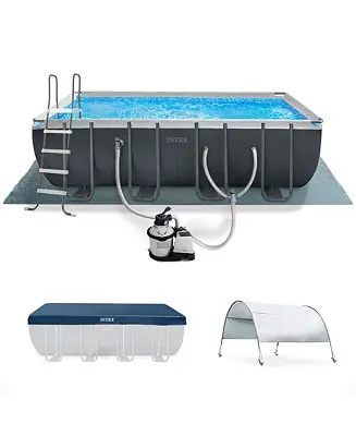 Luxury 18Ft x 52In Ultra XTR Rectangular Frame Swimming Pool Kit w/Pump & Canopy