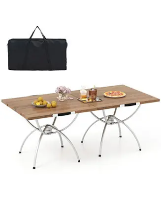 2 Pack Folding Camping Table with Wood-grain Tabletop for Hiking Party Popular