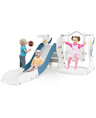 Luxury 4-in-1 Kids Slide and Swing Set with Basketball Hoop