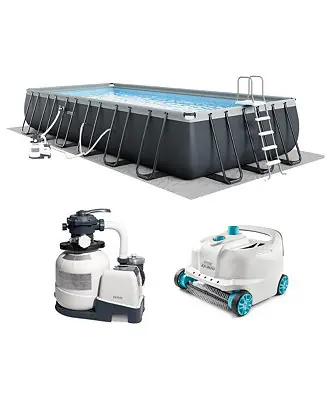 Exclusive Rectangular Ultra XTR Frame Swimming Pool w/ Pump & Robot Vacuum Cleaner