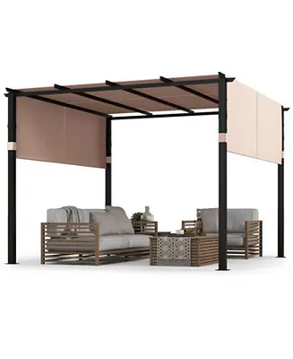 10 x 10 ft Flat Top Pergola with Retractable Canopy for Garden Pool Porch and Backyard Premium