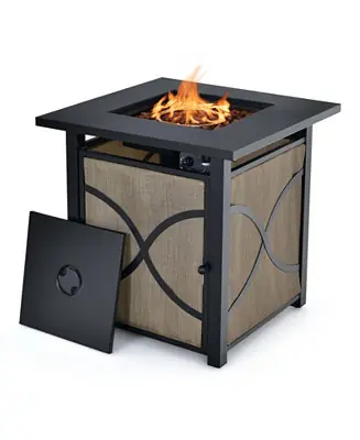 Flash Sale 25 Inch 40000 BTU Propane Fire Pit Table with Lid and Fire Glass