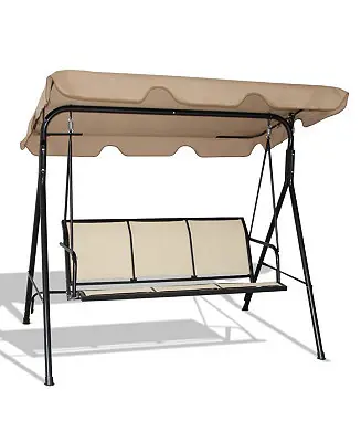Shop Now 3 Person Steel Frame Patio Swing with Polyester Angle and Adjustable Canopy