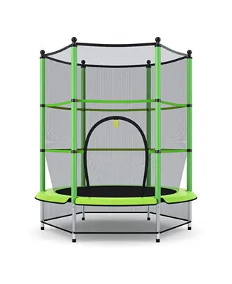 Exclusive Offer 55" Trampoline for Kids, Children Trampoline w/Safety Enclosure Net & Spring Pad & Bulit-in Zipper Sturdy Steel Frame, Mini Outdoor Indoor Trampoline for Patio, Garden, Porch