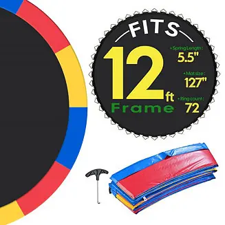 Premium Trampoline Mat & Pad Replacement Kit w/ 72V-Ring for 12ft Round Trampoline Frame