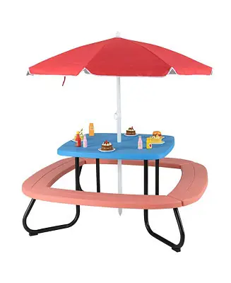 Big Sale Kids Picnic Table Outdoor Activity Table with Adjustable & Collapsible Umbrella