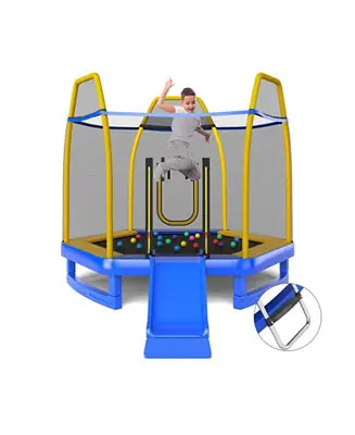 Free Shipping 7-Foot Indoor Outdoor Trampoline with Ladder, Slide, and Safety Net