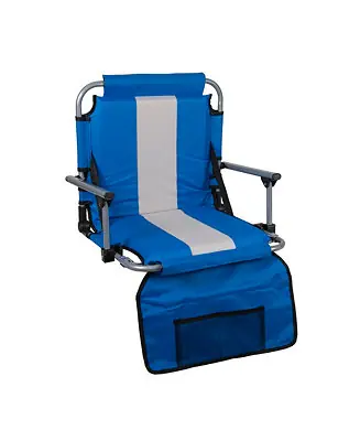 Budget Tubular Frame Folding Stadium Seat with Arms - Blue/Tan