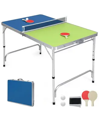 Foldable Ping Pong Table Game Set Mini Table Tennis Table with Adjustable Height Today Only
