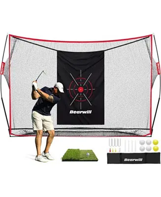 10x7ft Heavy Duty Golf Practice Net - Includes Mat, Target Cloth, 8 Tees, 6 Balls & Carry Bag, for Backyard, Indoor & Outdoor Training Modern