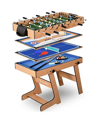 Luxury 48" 5-in-1 Foldable Multi-Function Game Table with Foosball, Pool, Bowling, Shuffleboard, and Ping Pong
